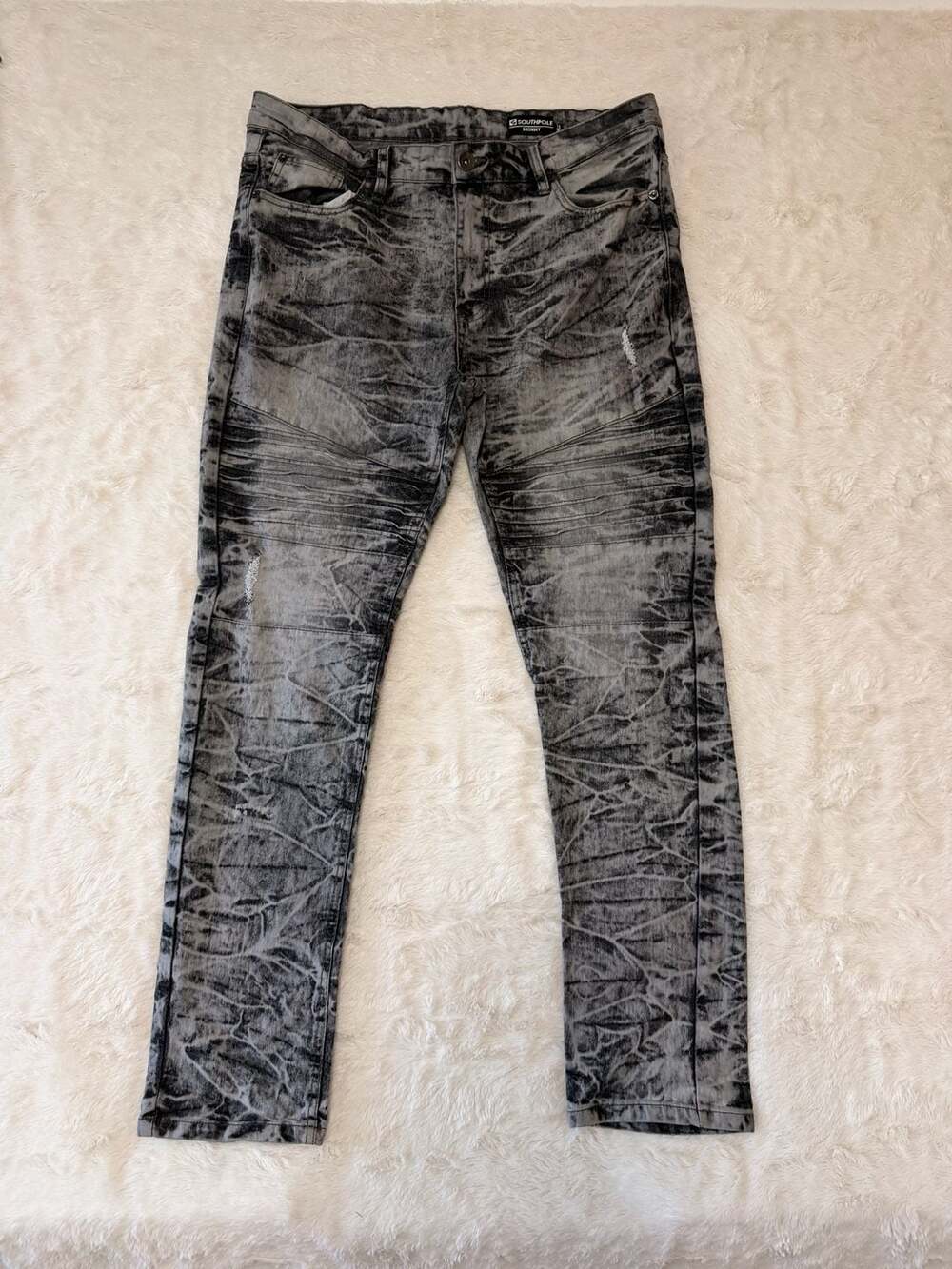 Southpole Mens 36x29 Black Acid Wash Moto Biker Skinny Stretch Jeans